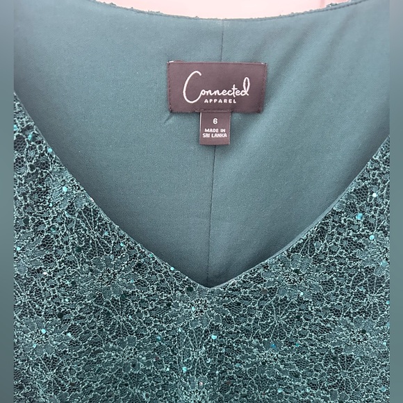 Connected Apparel Emerald Green Long Sleeve Sequin Lace Dress Size 6 - Picture 3 of 8